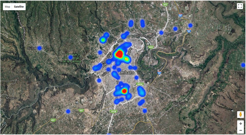 Mapa de calor de delitos registrados en el experimento