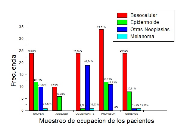 Pacientes con c&aacute;ncer de piel seg&uacute;n su ocupaci&oacute;n, en el g&eacute;nero masculino en el a&ntilde;o 2015