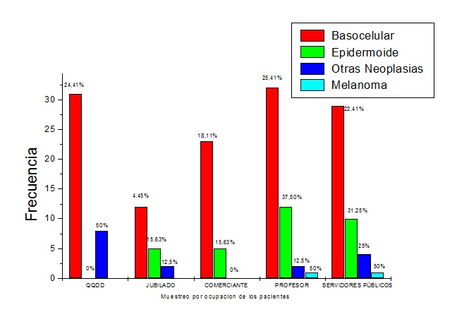 Pacientes con c&aacute;ncer de piel seg&uacute;n su ocupaci&oacute;n, en el g&eacute;nero femenino en el a&ntilde;o 2015