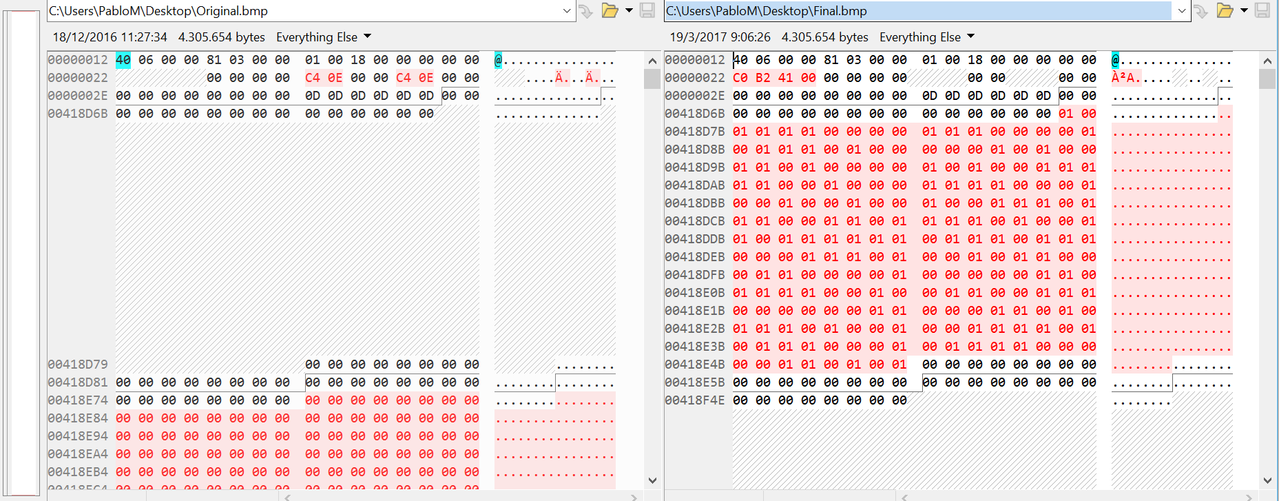 Comparaci&oacute;n de c&oacute;digo hexadecimal de las im&aacute;genes