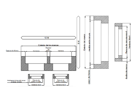 Dimensiones de ventanas. La figura del lado izquierdo corresponde a la vista superior y la figura de la derecha es la vista lateral.