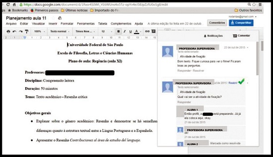 Exemplo de interação entre professora supervisora e alunos estagiários