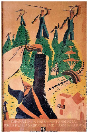 Cartaz elaborado por Gori Muñoz para a Subsecretaría de propaganda da II República, 1938.