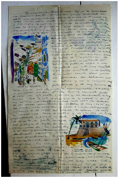 Carta de Gori Muñoz a Mari-Carmen durante sua viagem à Bahia para buscar locações para o filme María Magdalena, de Carlos Hugo Christensen, 1954.