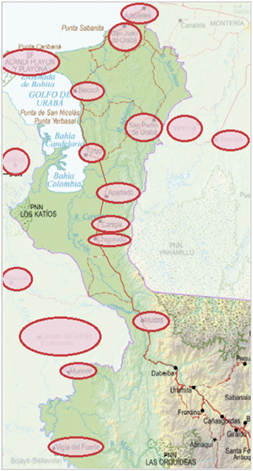 Mapa de la regi&oacute;n de Urab&aacute;.