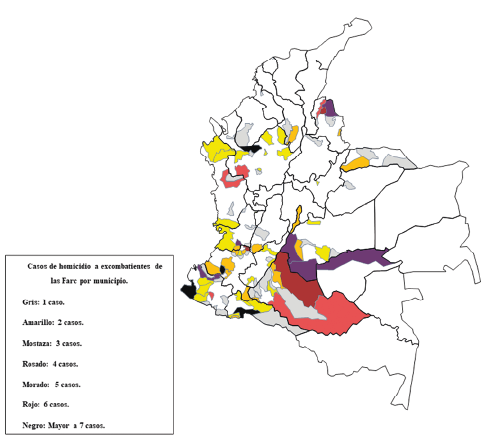 Asesinatos de excombatientes por municipio
