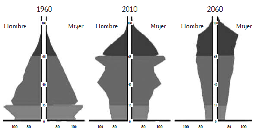 Cambios en la pir�mide de poblaci�n, 1960�-2060