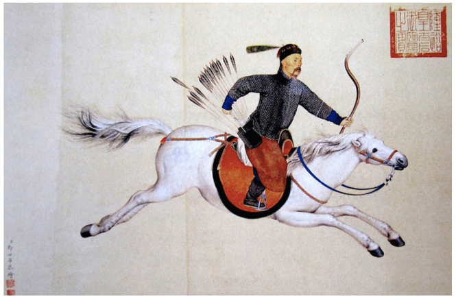 Giuseppe Castiglione (Lang Shining), Machang kanzhen (fragmento), 1759, tinta y color sobre papel, National Palace Museum, Taip&eacute;i