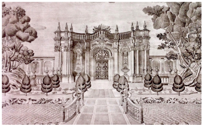Ilantai (1749-1789), grabado 7 (90 &times; 50 cm), &ldquo;Yangque Long dongmian&rdquo;, Pictures of the European Palaces and Waterworks, 1781-1787, Biblioth&egrave;que Nationale de France, Par&iacute;s