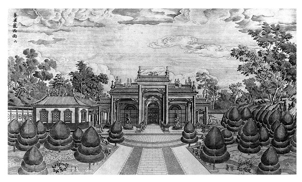 Fachada occidental de la Jaula. Yi Lantai, grabado n&uacute;m. 6. Biblioteca Nacional de Francia, Par&iacute;s.