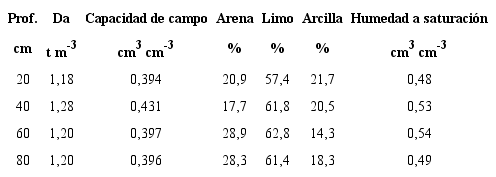 Principales propiedades hidrof&iacute;sicas del suelo Ferral&iacute;tico rojo compactado de la Estaci&oacute;n Experimental del Instituto de Investigaciones de Ingenier&iacute;a Agr&iacute;cola seg&uacute;n (Cid et al., 2011)