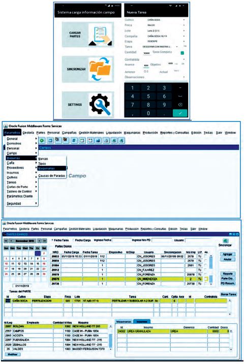 Vista parcial de sistemas de datos procedentes de la Gerencia de Campo.