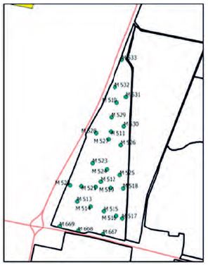 Distribuci&oacute;n de puntos, georreferenciados, de muestreo de suelos.