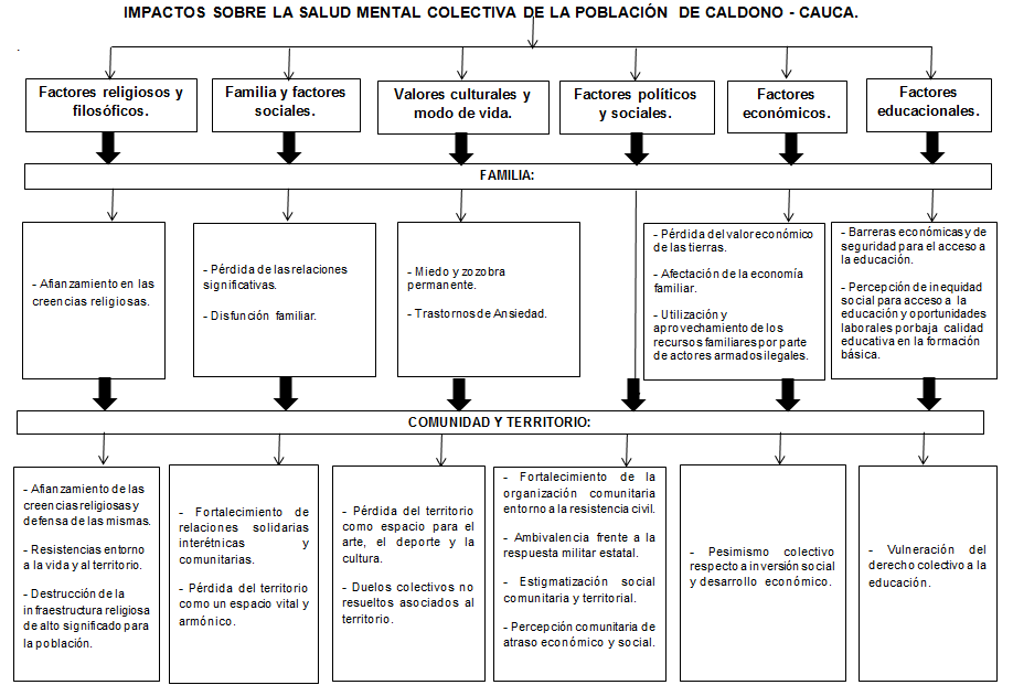 Categorización de resultados. Impactos sobre la salud mental colectiva de la población de Caldono - Cauca. 2017.