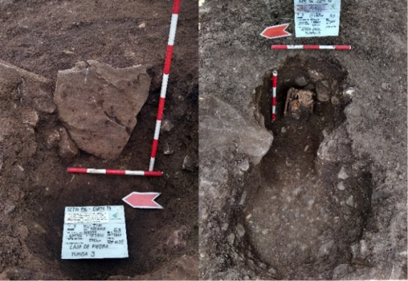 Laja en tumba de pozo con falsa cmara, sitio 136, corte 13, tumba 2