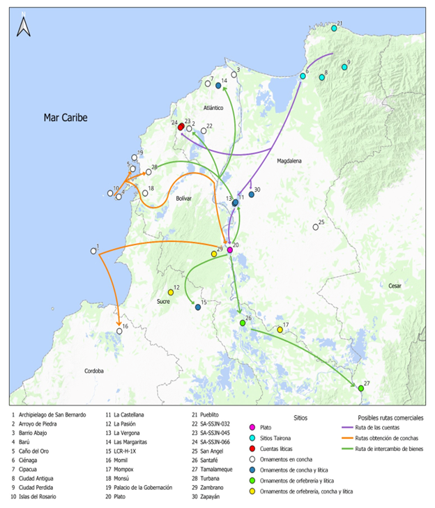 Interacciones y movimiento de ornamentos que se puede identificar en el bajo Magdalena durante los siglos XIII-XVI d.C.