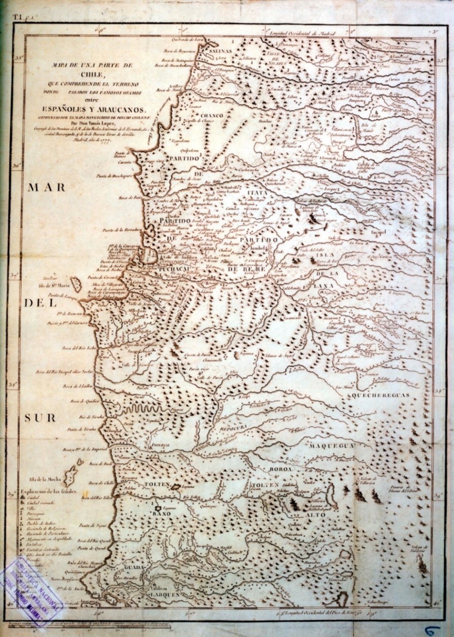 Mapa de una parte de Chile que comprende el terreno donde pasaron los famosos hechos entre espaoles y araucanos