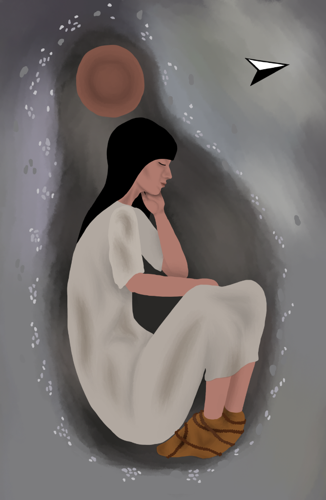 Reconstrucci�n hipot�tica de c�mo pudo verse la tumba en el rito funerario, vista en planta del enterramiento