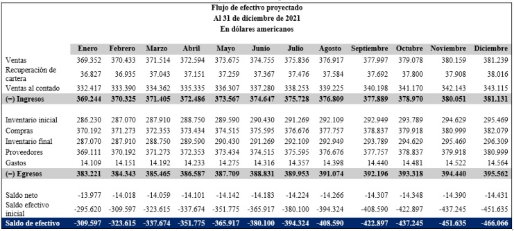Flujo de efectivo proyectado 2021