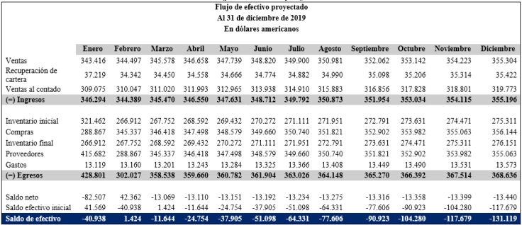Flujo de efectivo proyectado 2019