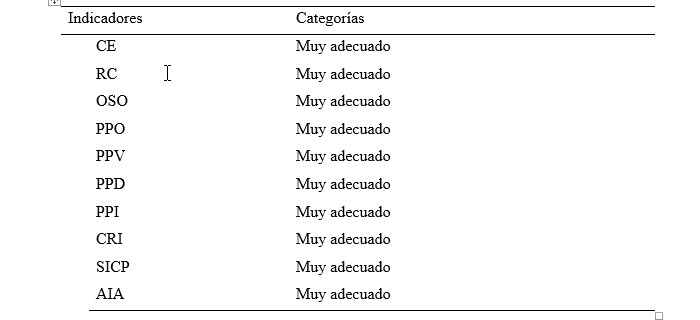 Resultados nivel de adecuación del cuestionario según puntos de cortes (segunda versión)
