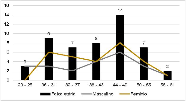 Comparativo entre gneros por faixa etria do grupo de docentes pesquisados