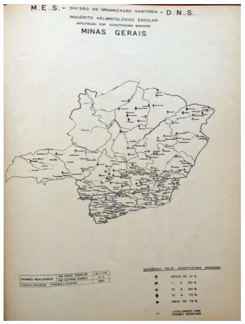 Distribuio da esquistossomose em Minas Gerais, 1950