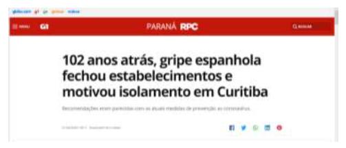 Reportagem sobre a gripe espanhola em Curitiba, de 1 de abril de 2020