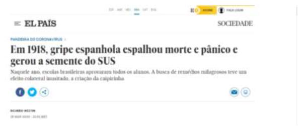 Reportagem sobre a gripe espanhola no Brasil, de 15 de maro de 2020