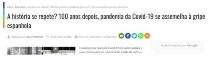 Reportagem sobre a gripe espanhola no Brasil