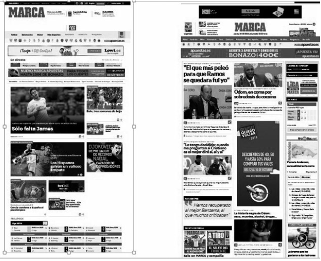 El rediseño de la portada nueva (izda.) y el de la antigua (dcha.) de Marca.com