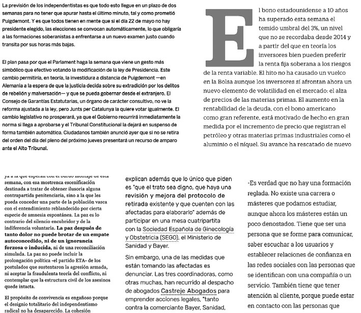 Texto  base de El País y 5 Días ordenador arriba y ABC 20 Minutos y Diario de Sevilla teléfono móvil  abajo