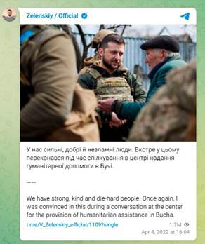 Mensaje de Zelenski en Telegram (04/04/2022)