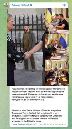 Mensaje de Zelenski en Telegram (04/07/2022)