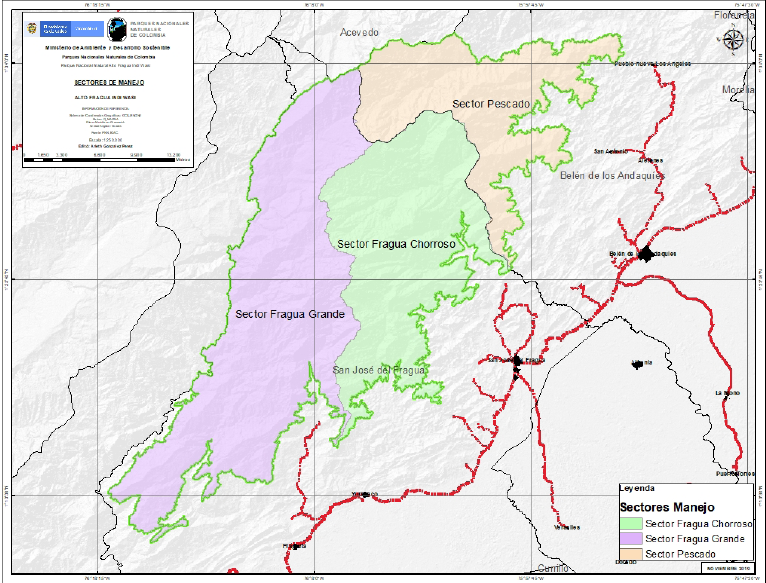Mapa general de los sectores de estudio PNNAFIW Fuente Parque Nacional Natural Alto Fragua Indi Wasi