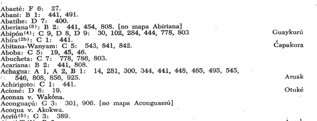 Fragmento do &ldquo;&Iacute;ndice de Tribus&rdquo; do Mapa Etno-hist&oacute;rico de Nimuendaj&uacute;