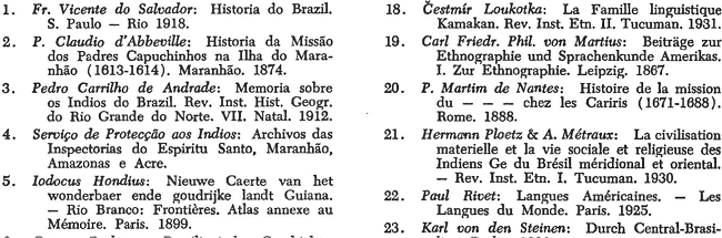 Fragmento do &ldquo;&Iacute;ndice bibliogr&aacute;fico&rdquo; do &ldquo;Mapa Etno-hist&oacute;rico&rdquo; de Nimuendaj&uacute;