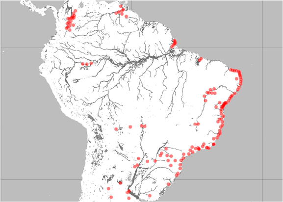 Os pontos georreferenciados divididos por s&eacute;culo - XVI
