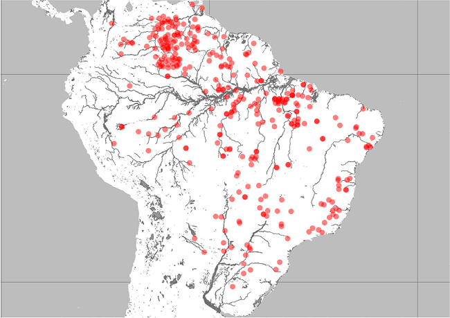 Os pontos georreferenciados divididos por s&eacute;culo - XIX