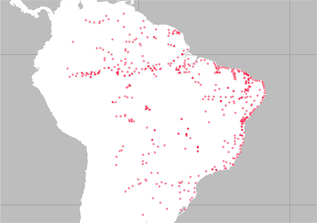Localiza&ccedil;&atilde;o de pontos do conjunto de grupos indicados por Martius dentro do &ldquo;Mapa Etno-Hist&oacute;rico&rdquo;