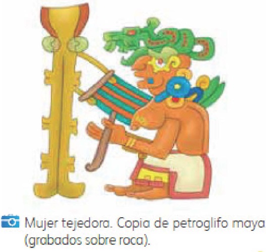Mujer tejedora, copia de petroglifo maya (grabados sobre roca)