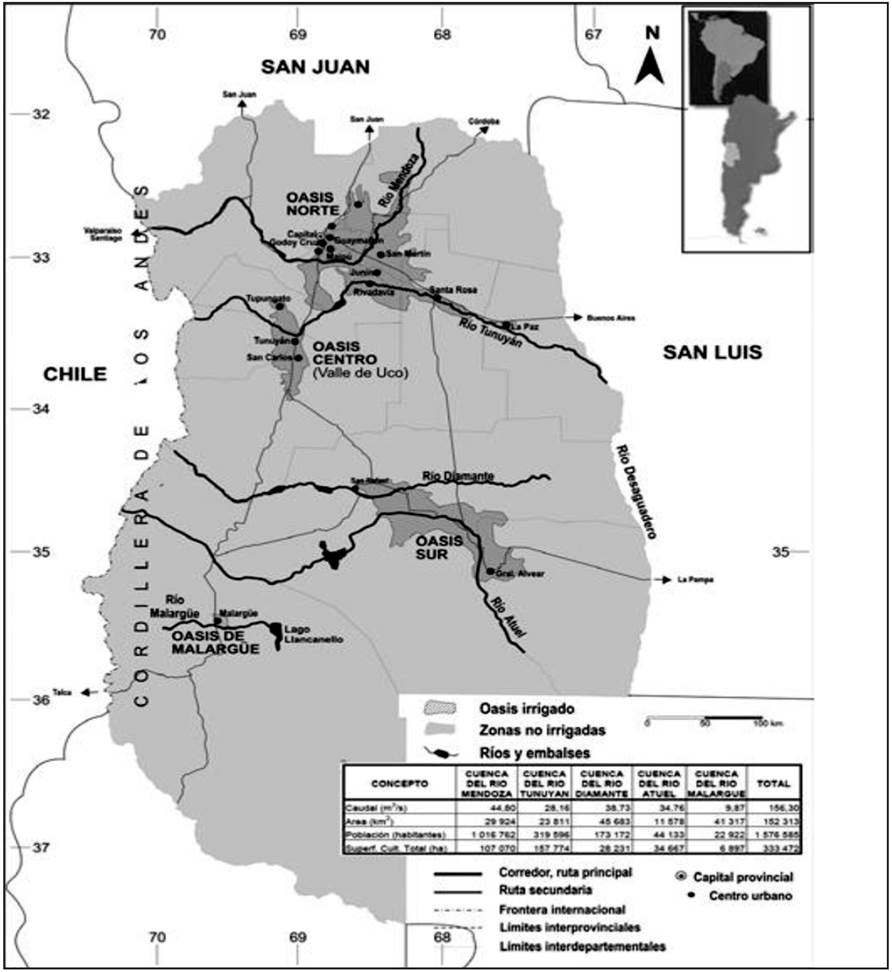 Oasis y zonas no irrigadas en Mendoza*