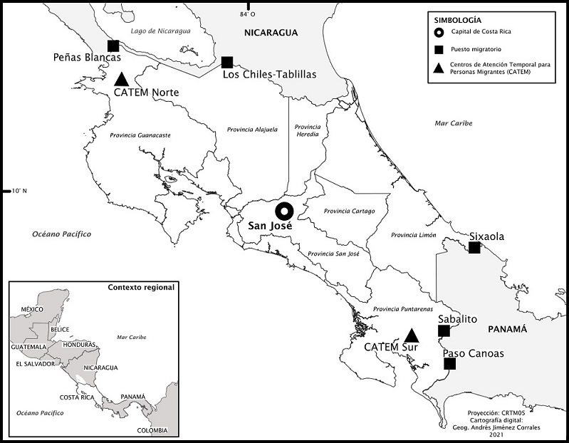 Puestos fronterizos y Centros de Atención temporal para personas migrantes en Costa Rica 