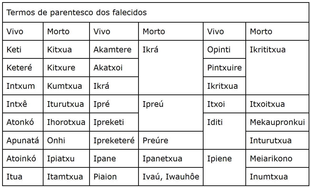 Termos de parentesco dos falecidos