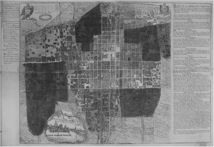 &ldquo;Plano de la Nobil&iacute;sima Ciudad de M&eacute;xico. Formado por el alf&eacute;rez d. Ildefonso Iniesta Vejarano&rdquo;, 1778, con adici&oacute;n manuscrita de las parroquias 