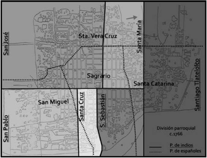 Divisi&oacute;n parroquial de la Ciudad de M&eacute;xico hacia 1766 
