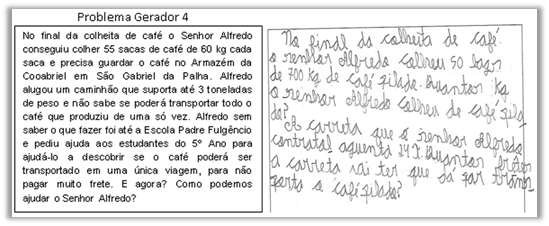 Problema elaborado por estudante envolvendo o problema das sacas de café