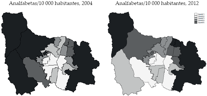 Variables socioeconómicas por comunas, 2004 y 2012 