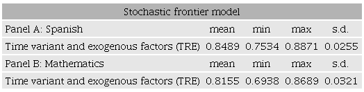 Technical efficiency descriptive statistics