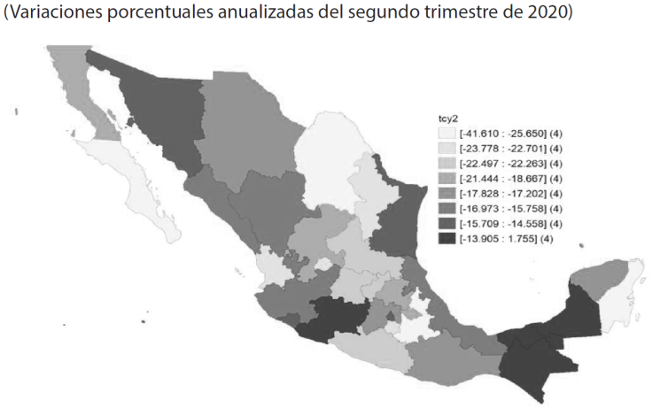 Octiles de las contracciones de la producci&oacute;n estatal en M&eacute;xico